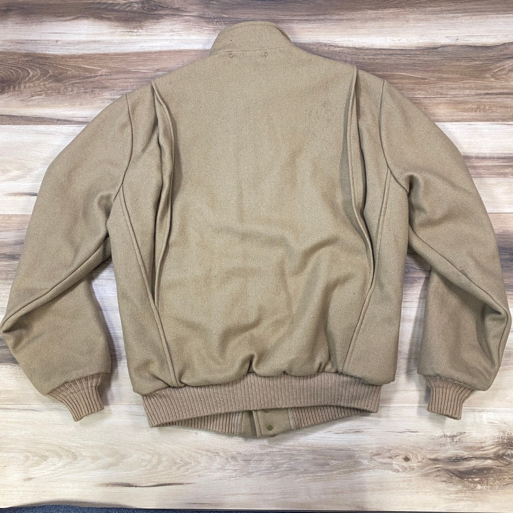 LL Bean Bomber Jacket Mens M Vintage Wool Plaid Lined Tan Heritage Made USA - Picture 9 of 12